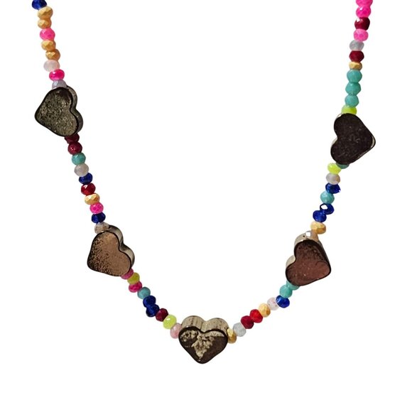 Boho Colorful Beaded Necklace Gold Tone Heart Accents Love Gift Jewelry Women - Picture 2 of 6